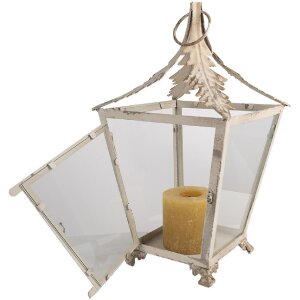 Clayre & Eef 6Y5585 Lantaarn Beige 26x26x47 cm Antiek Ijzer Glas