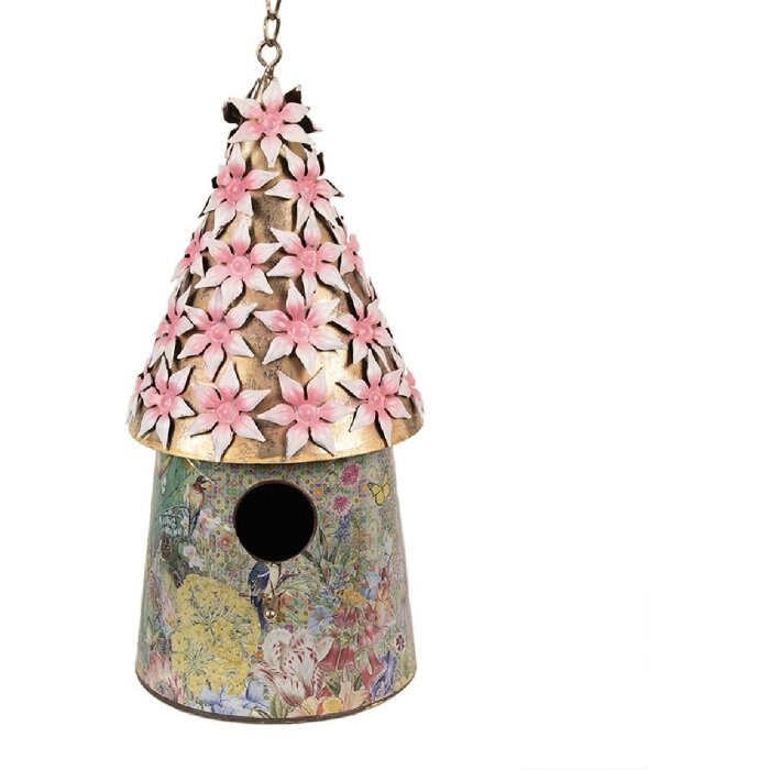 Clayre & Eef 6Y5599 Vogelhuisje Roze Ø 17x33/70 cm Ijzer Rond Landelijke Stijl