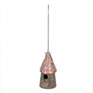 Clayre & Eef 6Y5599 Vogelhuisje Roze Ø 17x33/70 cm Ijzer Rond Landelijke Stijl