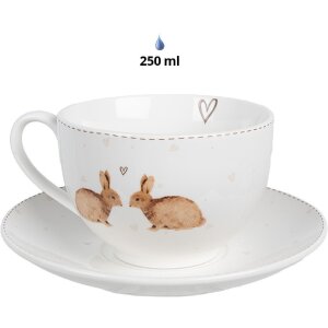 Clayre & Eef BSLCKS Koffie Kopje met Schotel Wit Bruin 12x9x6 cm 250 ml