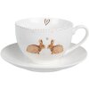 Clayre & Eef BSLCKS Koffie Kopje met Schotel Wit Bruin 12x9x6 cm 250 ml