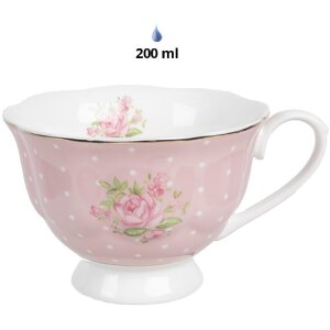 Clayre & Eef SWRKS-1 Koffie Kopje met Schotel Roze 12x9x6 cm 200 ml