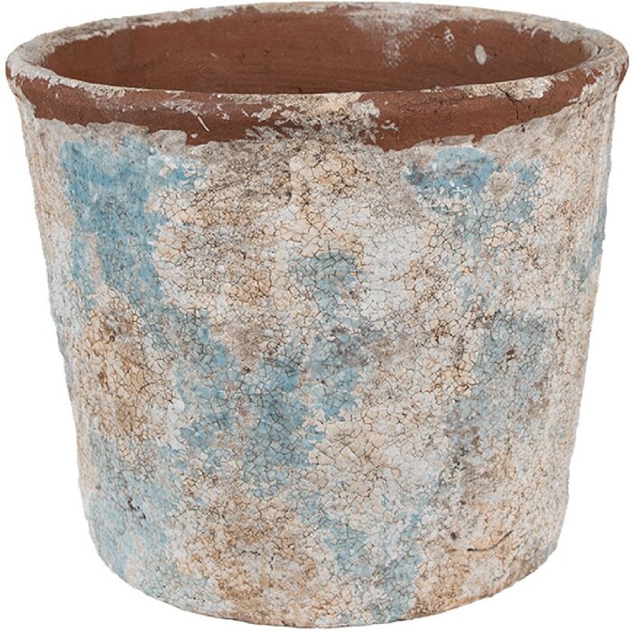 Clayre & Eef 6TE0523L Bloempot Terracotta Beige Blauw Ø 23x20 cm Landelijke stijl