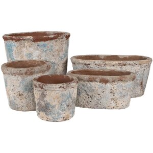 Clayre & Eef 6TE0523L Bloempot Terracotta Beige Blauw Ø 23x20 cm Landelijke stijl