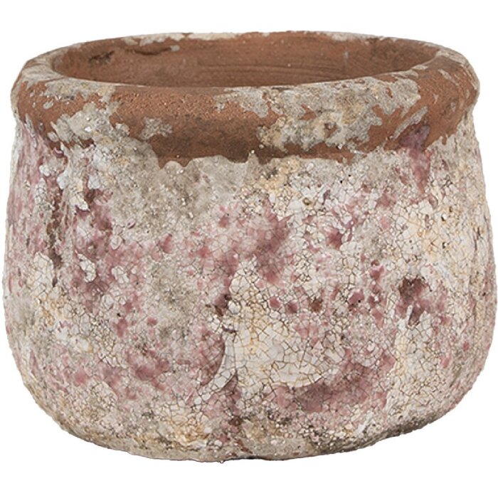 Clayre & Eef 6TE0527S Bloempot Terracotta Beige Ø 13x9 cm Landelijke stijl