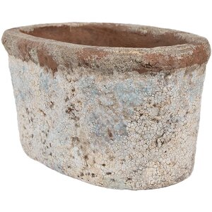 Clayre & Eef 6TE0528M Bloempot Terracotta Beige Blauw 19x11x10 cm Landelijke stijl