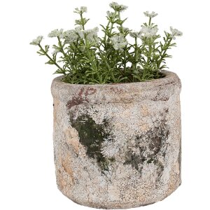 Clayre & Eef 6TE0516S Bloempot Terracotta Beige Groen Ø 12x11 cm Landelijke stijl