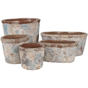 Clayre & Eef Bloempot Beige Groen Ø 14x12 cm Landelijke stijl