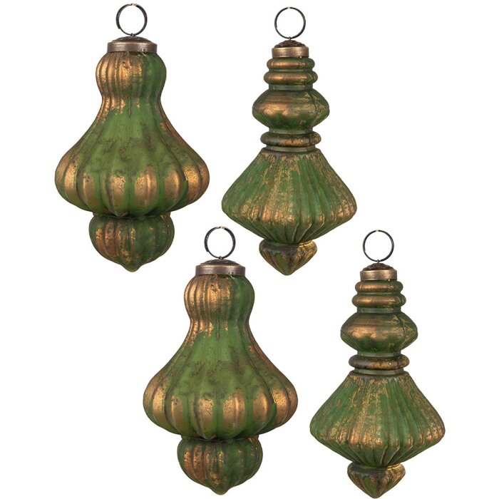 Clayre & Eef 6GL4508 Kerstballen set groen goud 29x20x9 cm Ø 8x15 cm 4 stuks