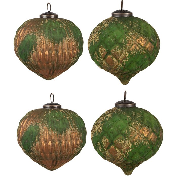 Clayre & Eef 6GL4509 Kerstbal set 4 groen goud 27x26x13 cm Ø 15x15 cm