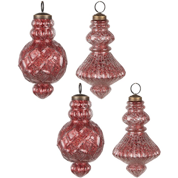 Clayre & Eef 6GL4512 Kerstbal set 4 rood glas 29x18x9cm Ø8x15cm