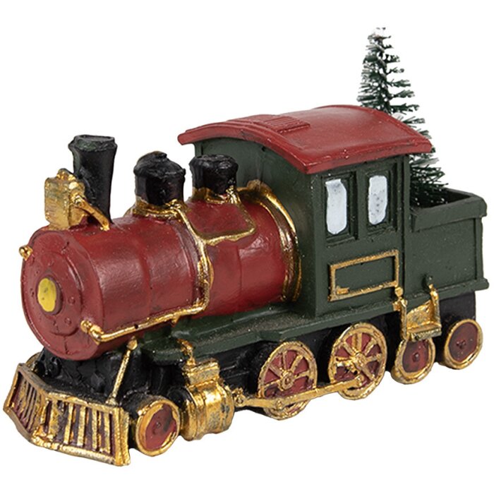 Clayre & Eef 6PR4335 Decoratie locomotief 11x5x7 cm groen rood goud