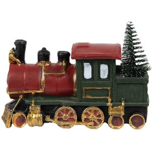 Clayre & Eef 6PR4335 Decoratie locomotief 11x5x7 cm groen rood goud