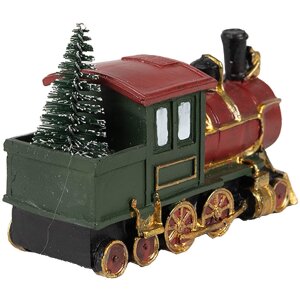 Clayre & Eef 6PR4335 Decoratie locomotief 11x5x7 cm groen rood goud