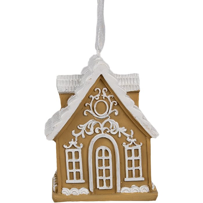 Clayre & Eef 6PR4213 Decoratie Hanger Huis Bruin Wit 6x4x7 cm