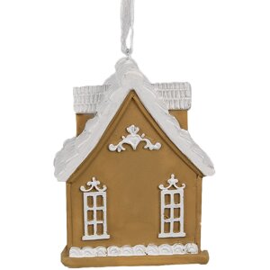 Clayre & Eef 6PR4213 Decoratie Hanger Huis Bruin Wit 6x4x7 cm