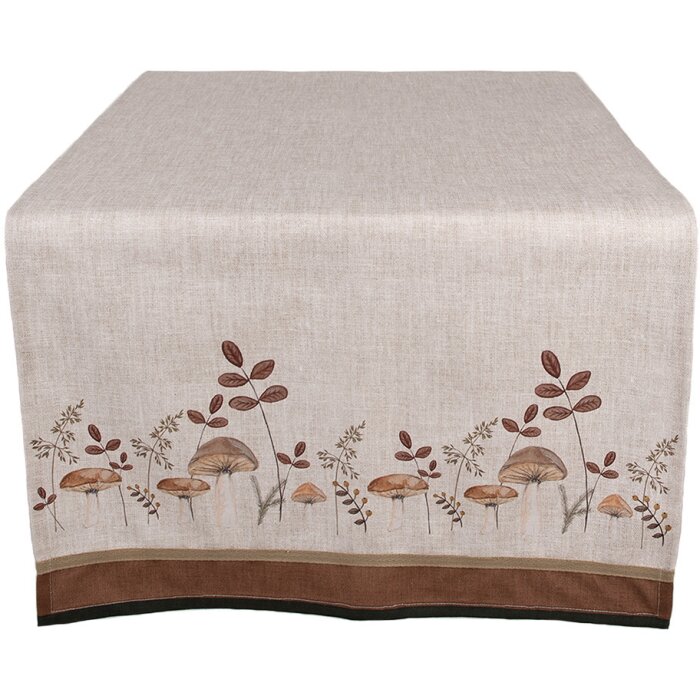 Clayre & Eef LFJ64 Tafelloper Paddenstoelen Beige Bruin 50x140 cm