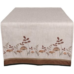 Clayre & Eef LFJ64 Tafelloper Paddenstoelen Beige Bruin 50x140 cm