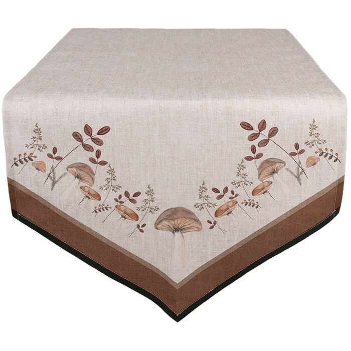 Clayre & Eef LFJ65 Tafelloper champignons 50x160 cm Beige Bruin