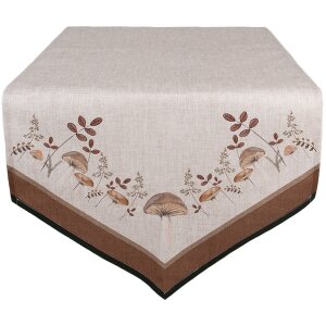 Clayre & Eef LFJ65 Tafelloper champignons 50x160 cm Beige Bruin