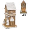 Clayre & Eef 6PR4193 Decoratie Huisje met LED Bruin Wit 8x8x15 cm