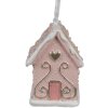 Clayre & Eef 6PR4211 Kerstlabel Roze huis 4x4x6 cm