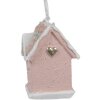 Clayre & Eef 6PR4211 Kerstlabel Roze huis 4x4x6 cm