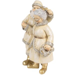 Clayre & Eef Decoratie Kerstman en Kerstvrouw Beige 11x8x16 cm