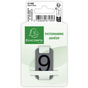 Exacompta 67189E Informatiebord nummer 9 zelfklevend aluminium look 2,5x4,4 cm