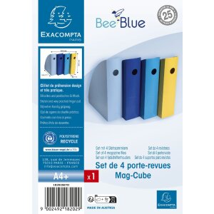 Exacompta 18202SETD Set van 4 tijdschriftenmappen MAG-CUBE Bee Blue geassorteerde kleuren