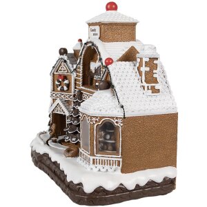 Clayre Eef Kerstversiering Peperkoekhuisje LED Muziek 33x17x30 cm Bruin