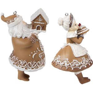 Clayre Eef Kerst tag set van 2 13cm bruine peperkoek man peperkoek vrouw