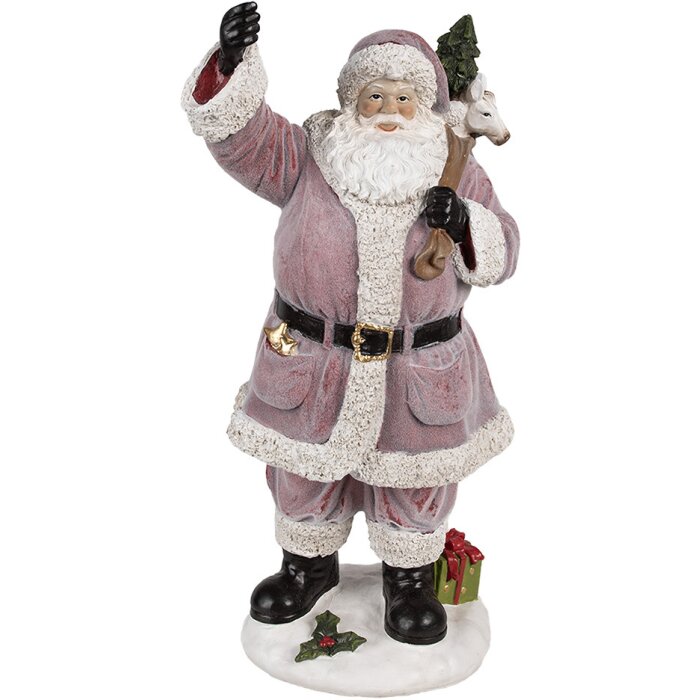 Clayre & Eef Kerstman Beeldje Roze 43 cm Polyresin Kerstdecoratie