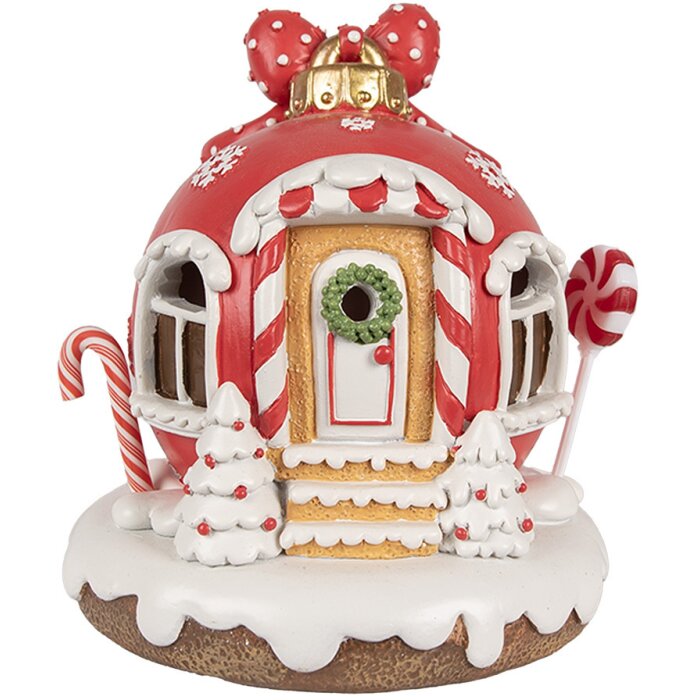 Clayre Eef 6PR4340 Peperkoekhuis LED Rood Polyresin Landelijke stijl Kerstmis