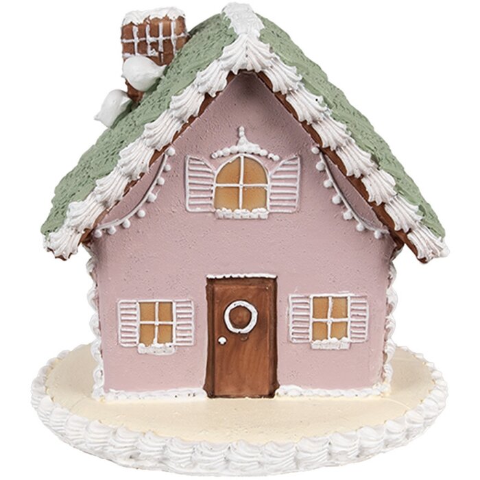 Clayre Eef Peperkoekhuisje 12 cm Roze Polyresin Kerstdecoratie