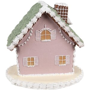 Clayre Eef Peperkoekhuisje 12 cm Roze Polyresin Kerstdecoratie