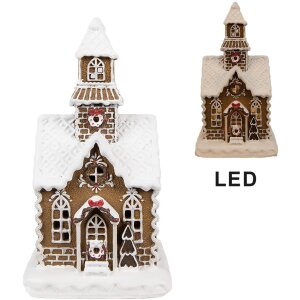 Clayre & Eef Peperkoekhuisje met LED 13x11x25 cm Polyresin Kerstdecoratie