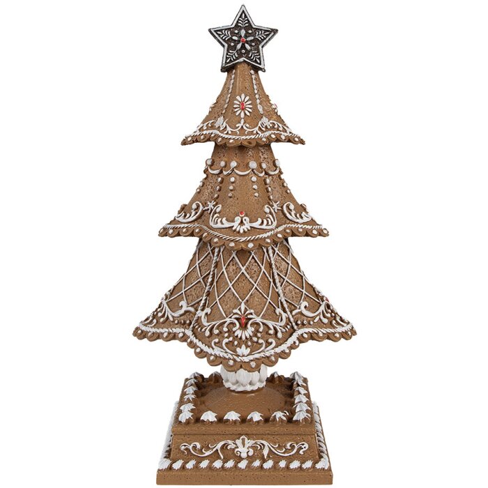 Clayre & Eef Kerstdecoratie Boom Ø18x32cm Bruin Peperkoek Design Polyresin