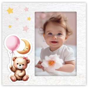 ZEP Baby fotolijst Colin roze hout 10x15 cm met 3D teddy...