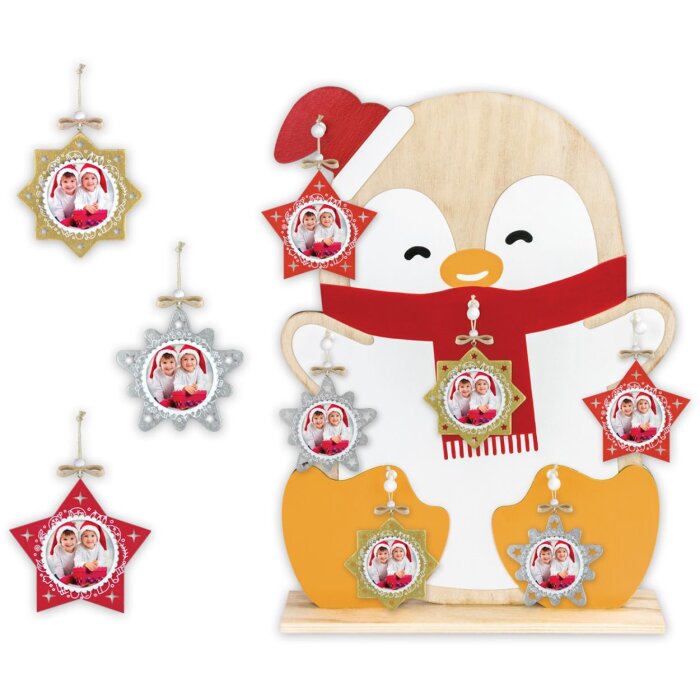 ZEP PINGU Houten decoratiehanger ster sneeuwvlok 6x6 cm Willekeurige kleur levering