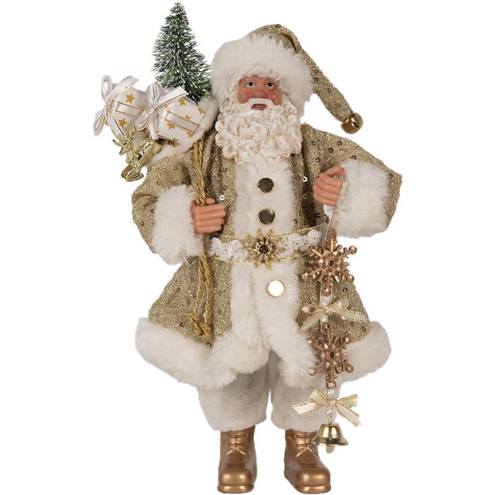 Clayre & Eef Kerstman Decoratiefiguur Goud Wit 17x10x27 cm