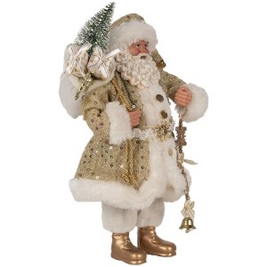 Clayre & Eef Kerstman Decoratiefiguur Goud Wit 17x10x27 cm