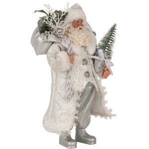 Clayre & Eef 65591 Kerstman Decoratiefiguur Wit Zilver 16x10x27 cm