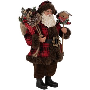 Clayre & Eef 65595 kerstman decoratief figuur 18x10x27 cm rood bruin landelijke stijl