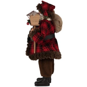 Clayre & Eef 65595 kerstman decoratief figuur 18x10x27 cm rood bruin landelijke stijl