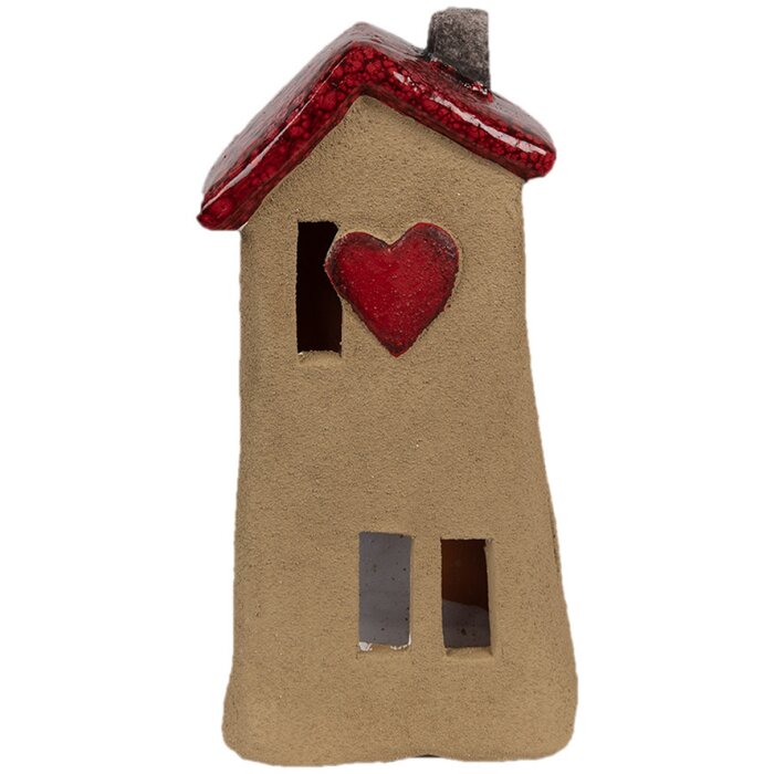 Clayre & Eef 6CE1775 Decoratief Huisje Bruin Rood Keramiek 10x7x19 cm Landelijke Stijl