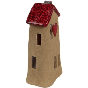 Clayre & Eef 6CE1775 Decoratief Huisje Bruin Rood Keramiek 10x7x19 cm Landelijke Stijl