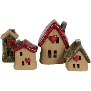 Clayre & Eef 6CE1777 Decoratie Huis Bruin Rood Keramiek 10x8x13 cm Landelijke Stijl