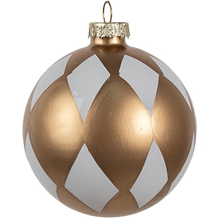 Clayre & Eef 6GL4610 Kerstbal goud wit Ø 8 cm glas modern