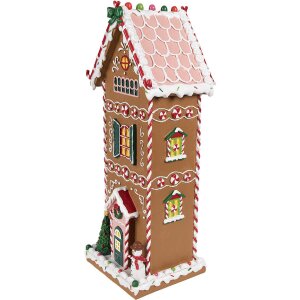 Clayre & Eef 6PR4250 Kersthuis Bruin Wit 17x14x40 cm Polyresin